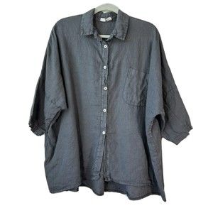 Becasa Women Lagenlook Coastal Top One Size Linen Oversized Button Collared